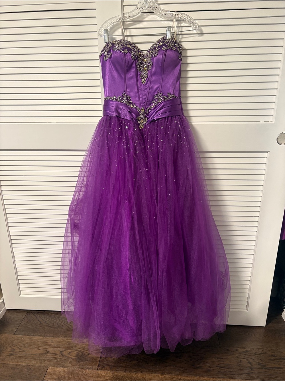 Strapless Tulle prom Dress with beaded Bodice